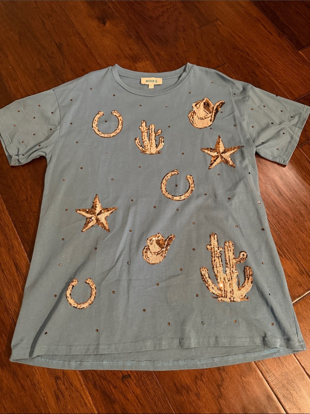 Rockin' G Light Blue Short Sleeve Sequin Western Tee